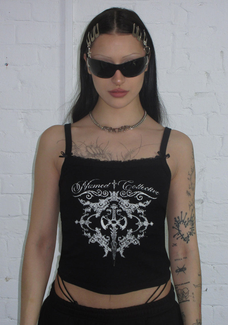 NOCTURNAL LACE BACK CAMI TANK BLACK