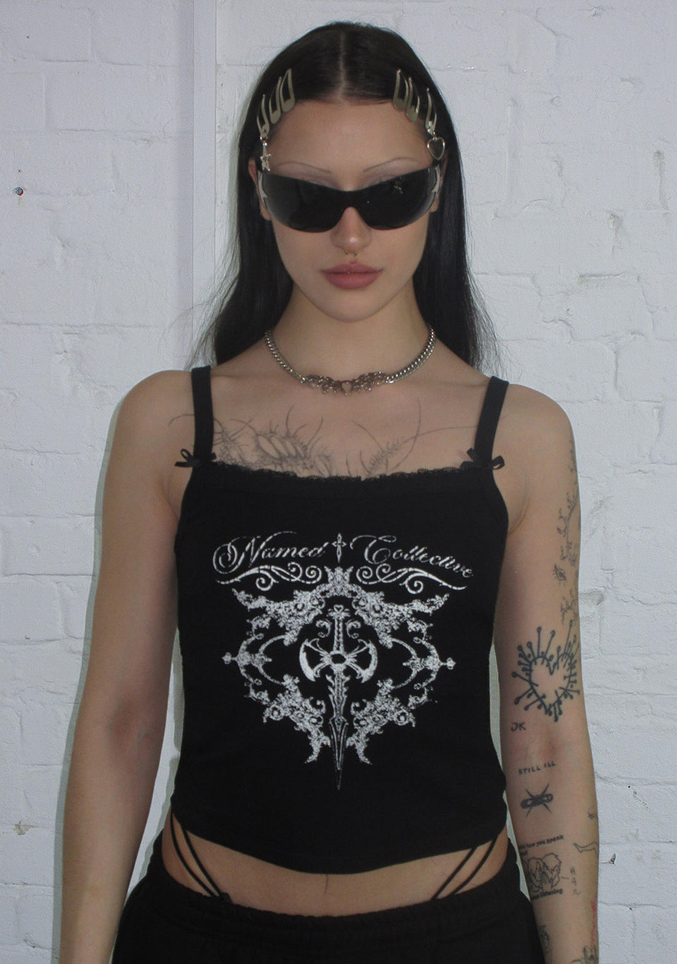 NOCTURNAL LACE BACK CAMI TANK BLACK