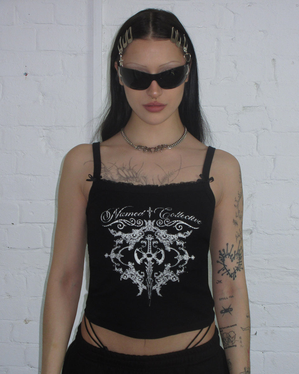NOCTURNAL LACE BACK CAMI TANK BLACK