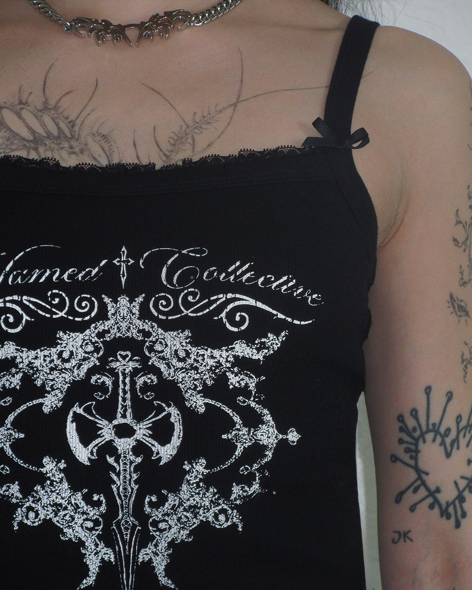 NOCTURNAL LACE BACK CAMI TANK BLACK