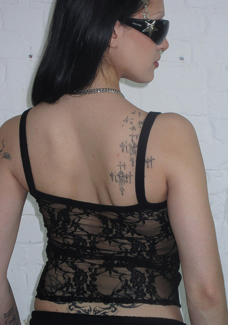 NOCTURNAL LACE BACK CAMI TANK BLACK
