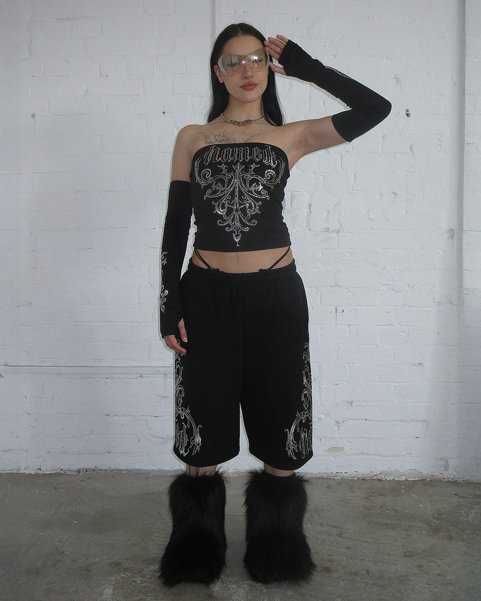 NOCTURNAL RHINESTONE OVERSIZED SWEATSHORTS BLACK
