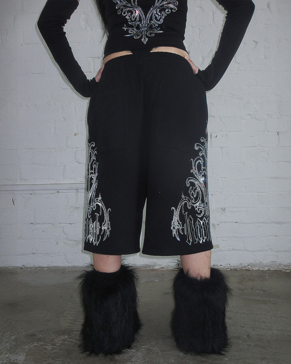 NOCTURNAL RHINESTONE OVERSIZED SWEATSHORTS BLACK
