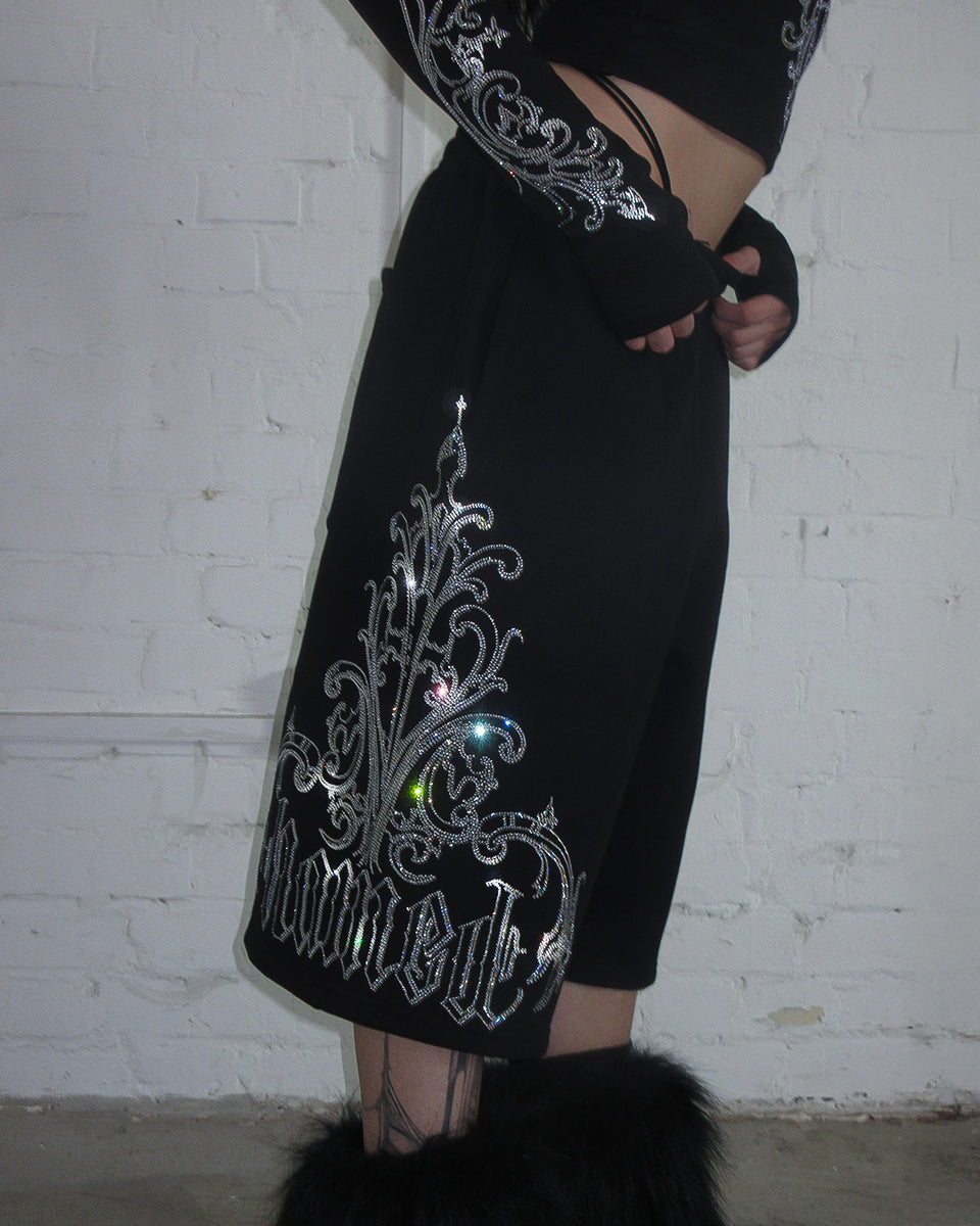 NOCTURNAL RHINESTONE OVERSIZED SWEATSHORTS BLACK