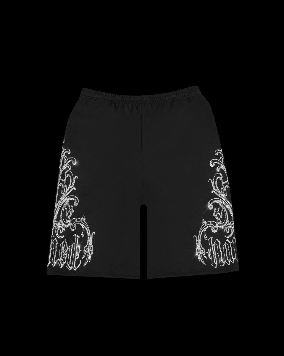 NOCTURNAL RHINESTONE OVERSIZED SWEATSHORTS BLACK