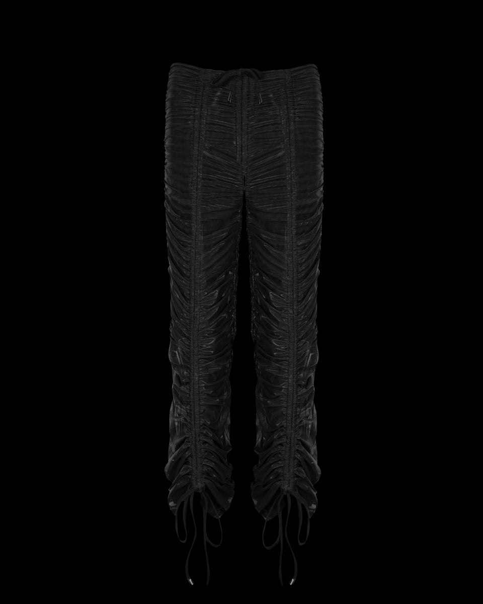 NOCTURNAL SHEER RUCHED SCULPT STRETCH PANTS BLACK (ADJUSTABLE CORDS)