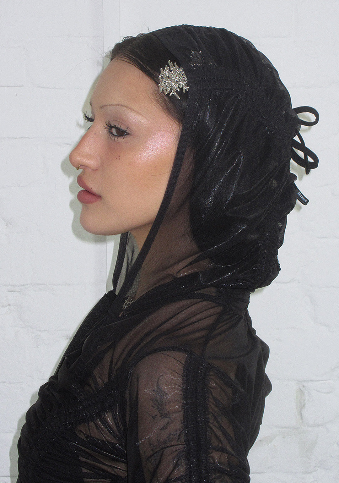 NOCTURNAL SHEER RUCHED SCULPT STRETCH ZIP HOODIE BLACK (ADJUSTABLE CORDS)