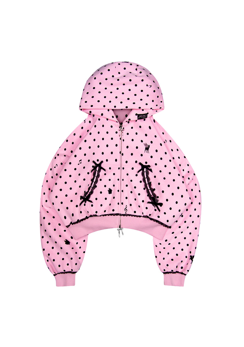 NOVA POLKA DOT CROP ZIP HOODIE BABY PINK