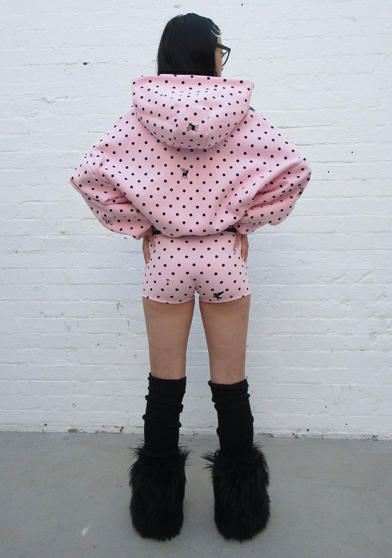 NOVA POLKA DOT CROP ZIP HOODIE BABY PINK