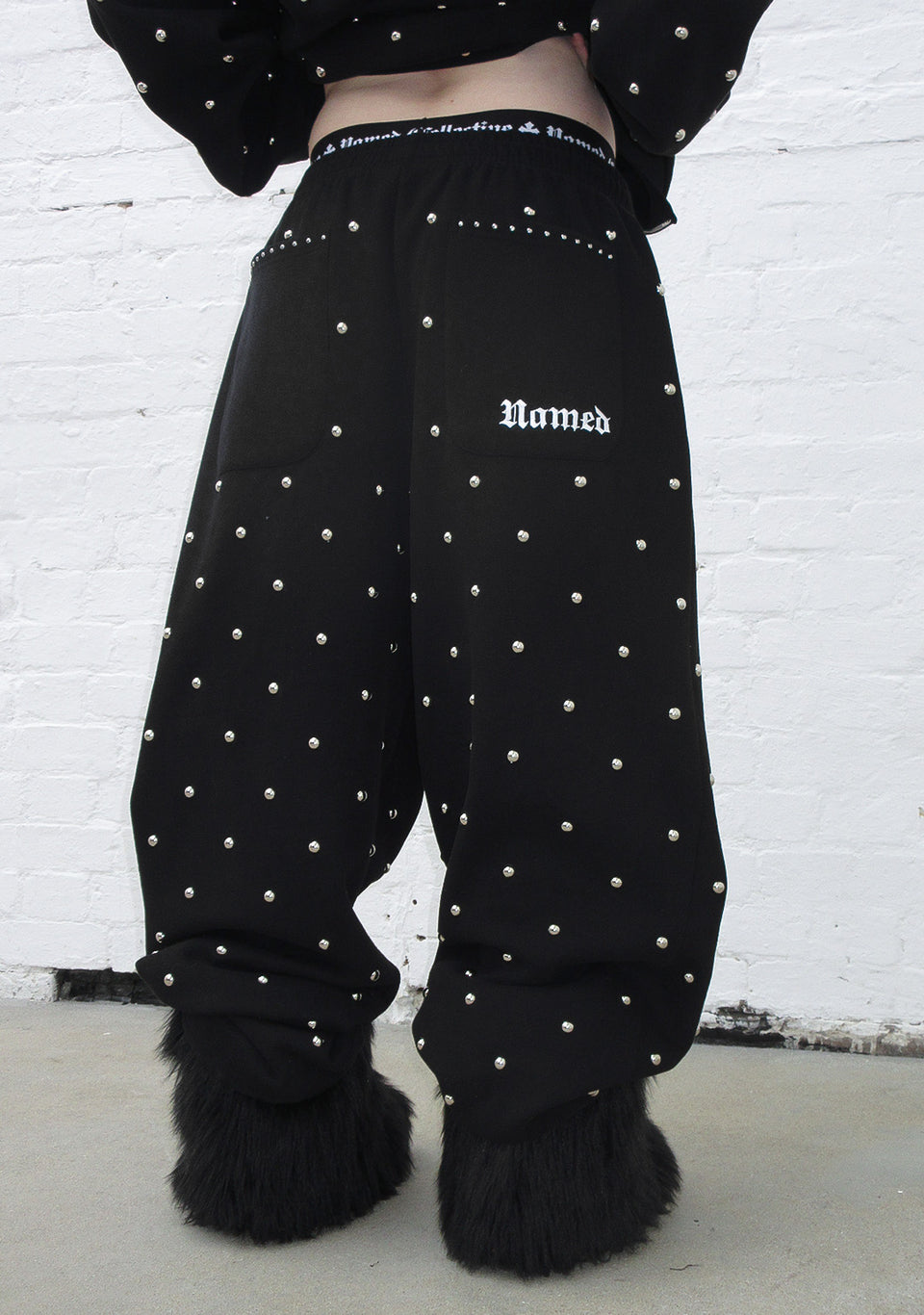 NOVA STUDDED POLKA DOT OVERSIZED SWEATPANTS BLACK