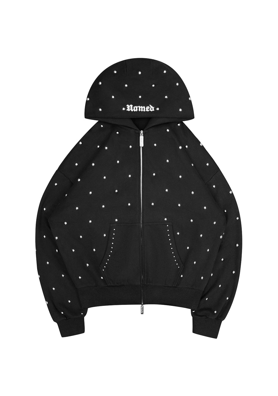 NOVA STUDDED POLKA DOT ZIP HOODIE BLACK
