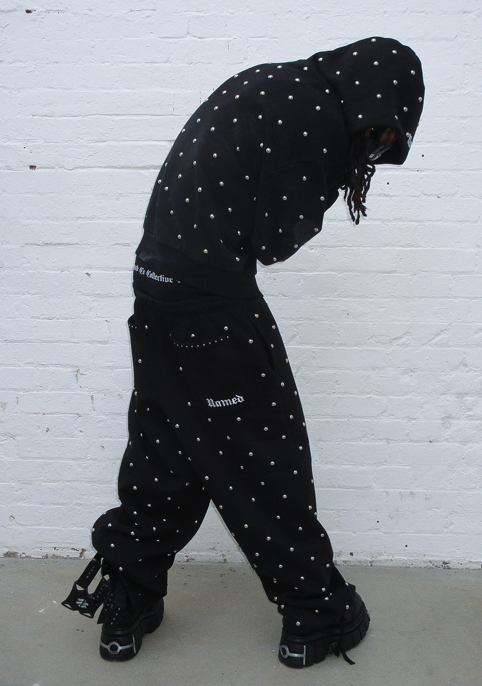 NOVA STUDDED POLKA DOT ZIP HOODIE BLACK