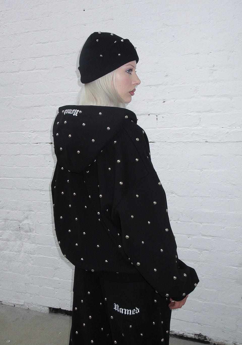 NOVA STUDDED POLKA DOT ZIP HOODIE BLACK