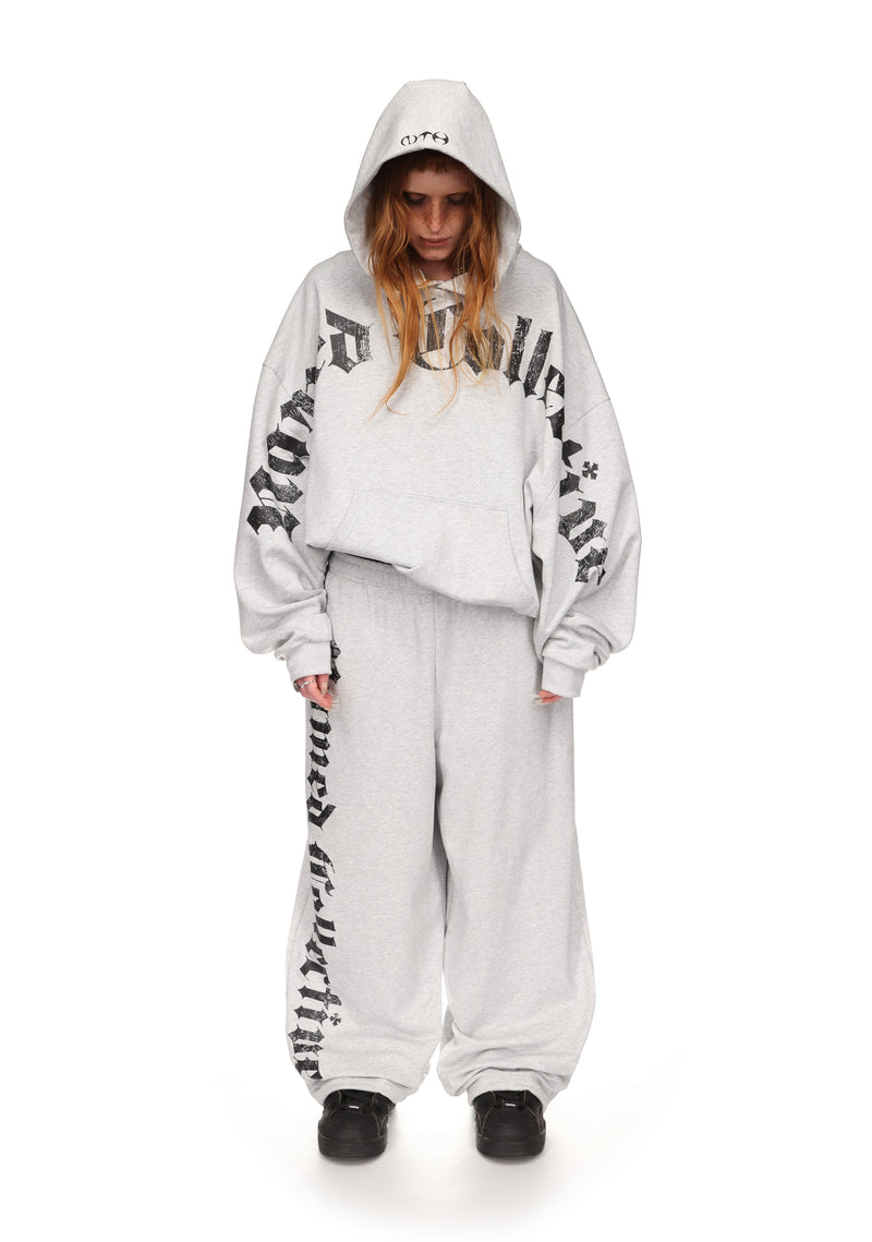 Nth ACTIVE OLD ENGLISH OVERSIZED PULLOVER HOODIE GREY MARL