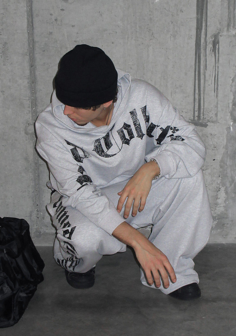 Nth ACTIVE OLD ENGLISH OVERSIZED PULLOVER HOODIE GREY MARL