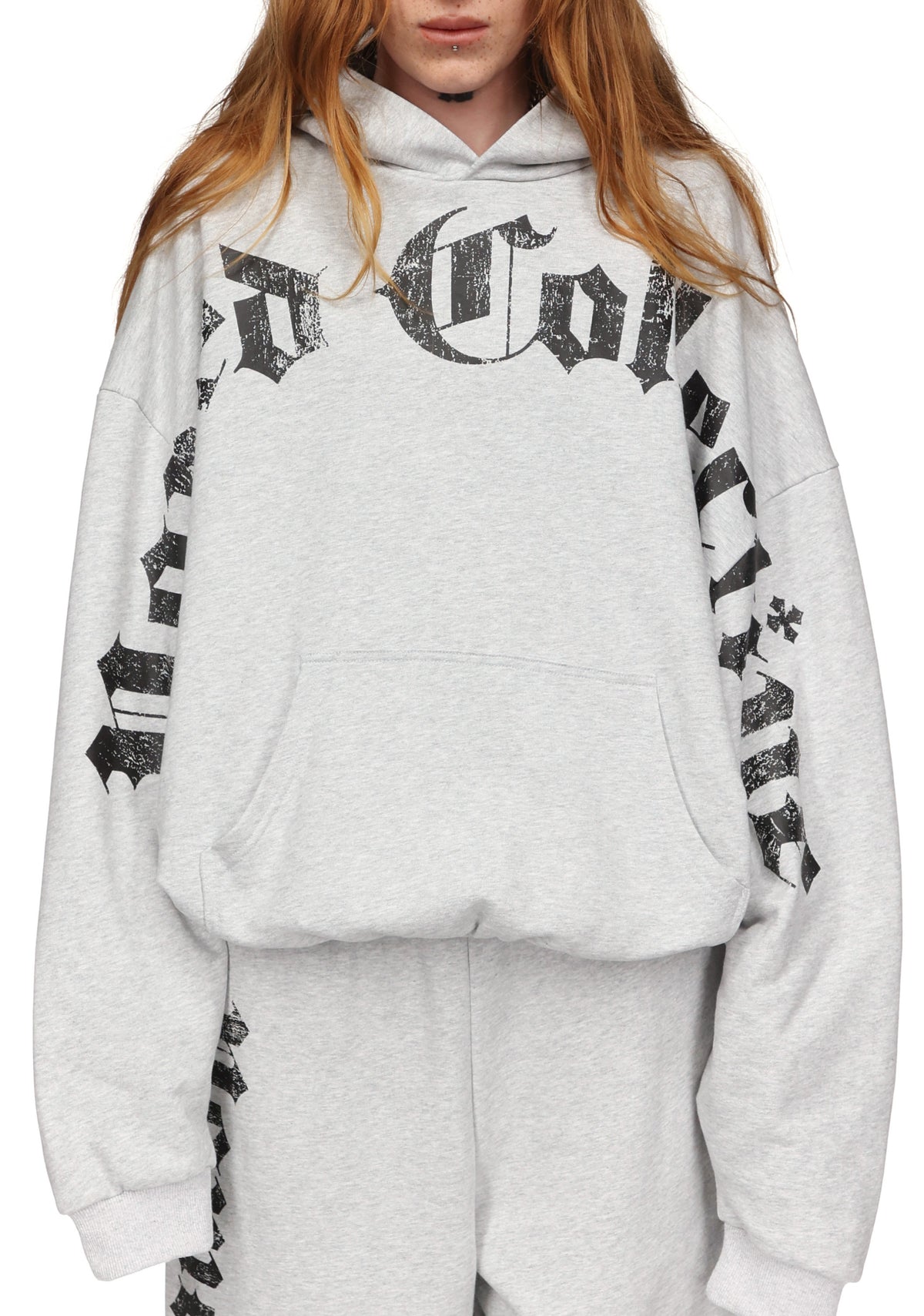 Nth ACTIVE OLD ENGLISH OVERSIZED PULLOVER HOODIE GREY MARL