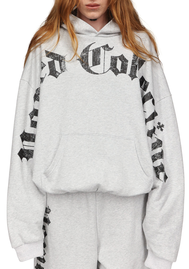 Nth ACTIVE OLD ENGLISH OVERSIZED PULLOVER HOODIE GREY MARL