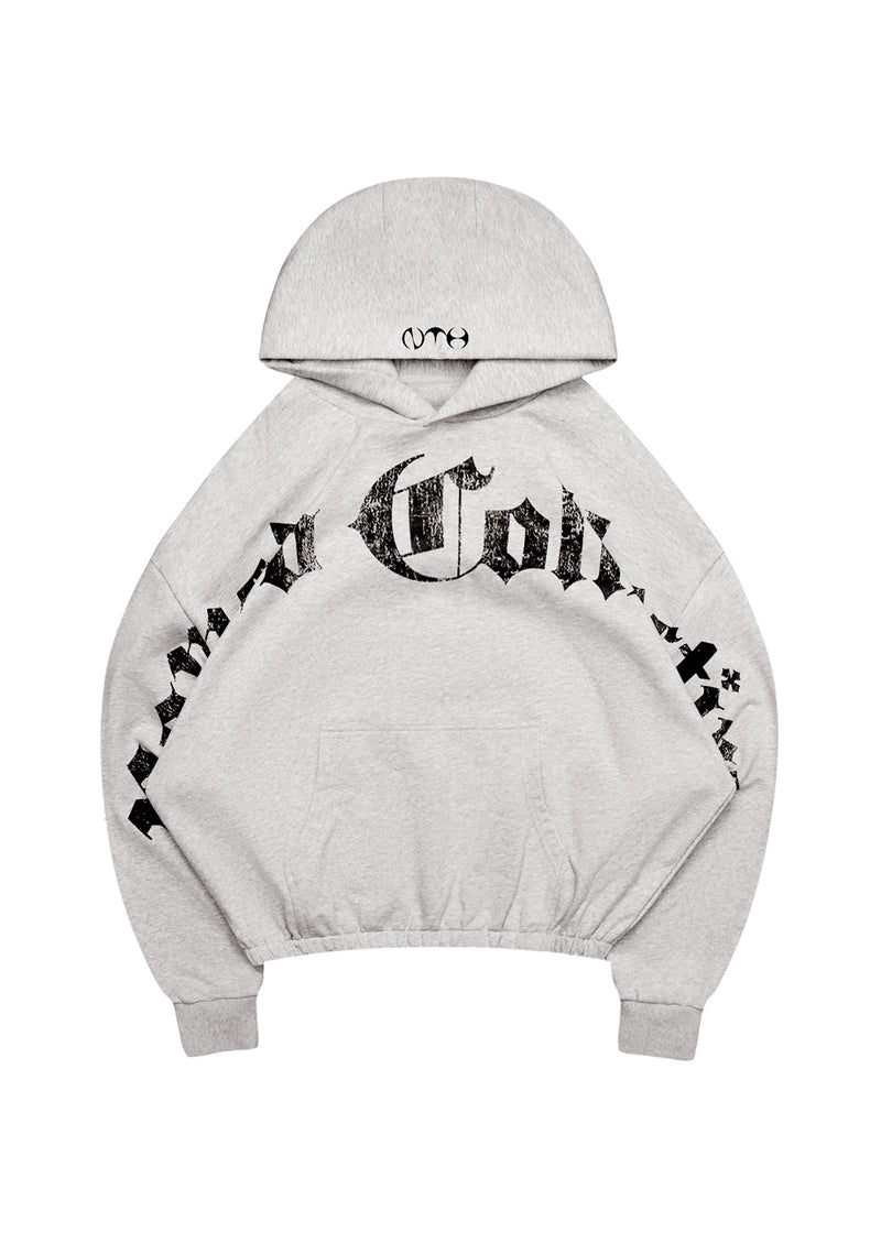 Nth ACTIVE OLD ENGLISH OVERSIZED PULLOVER HOODIE GREY MARL