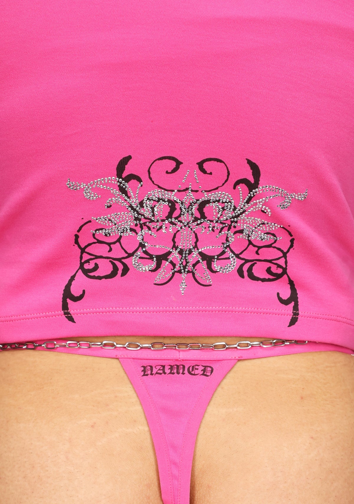 OBSESSION RHINESTONE THONG HOT PINK