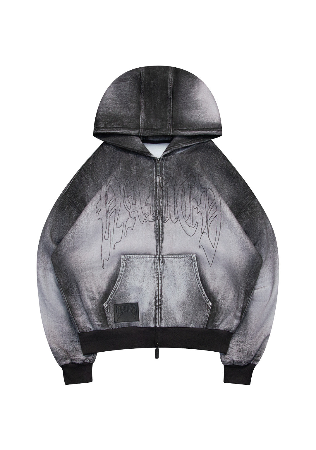 OFF GRID DENIM EFFECT ZIP HOODIE WASHED BLACK