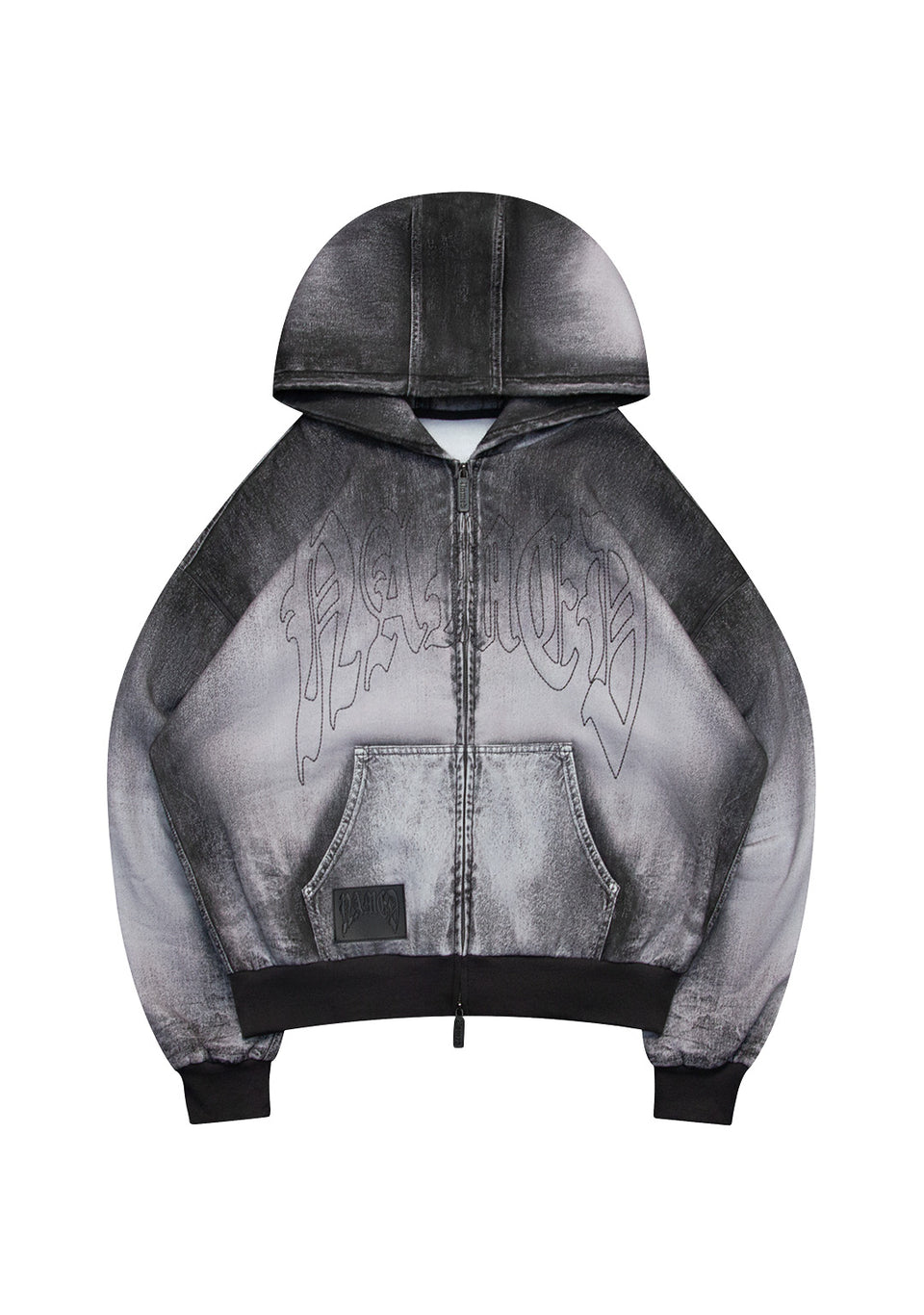 OFF GRID DENIM EFFECT ZIP HOODIE WASHED BLACK