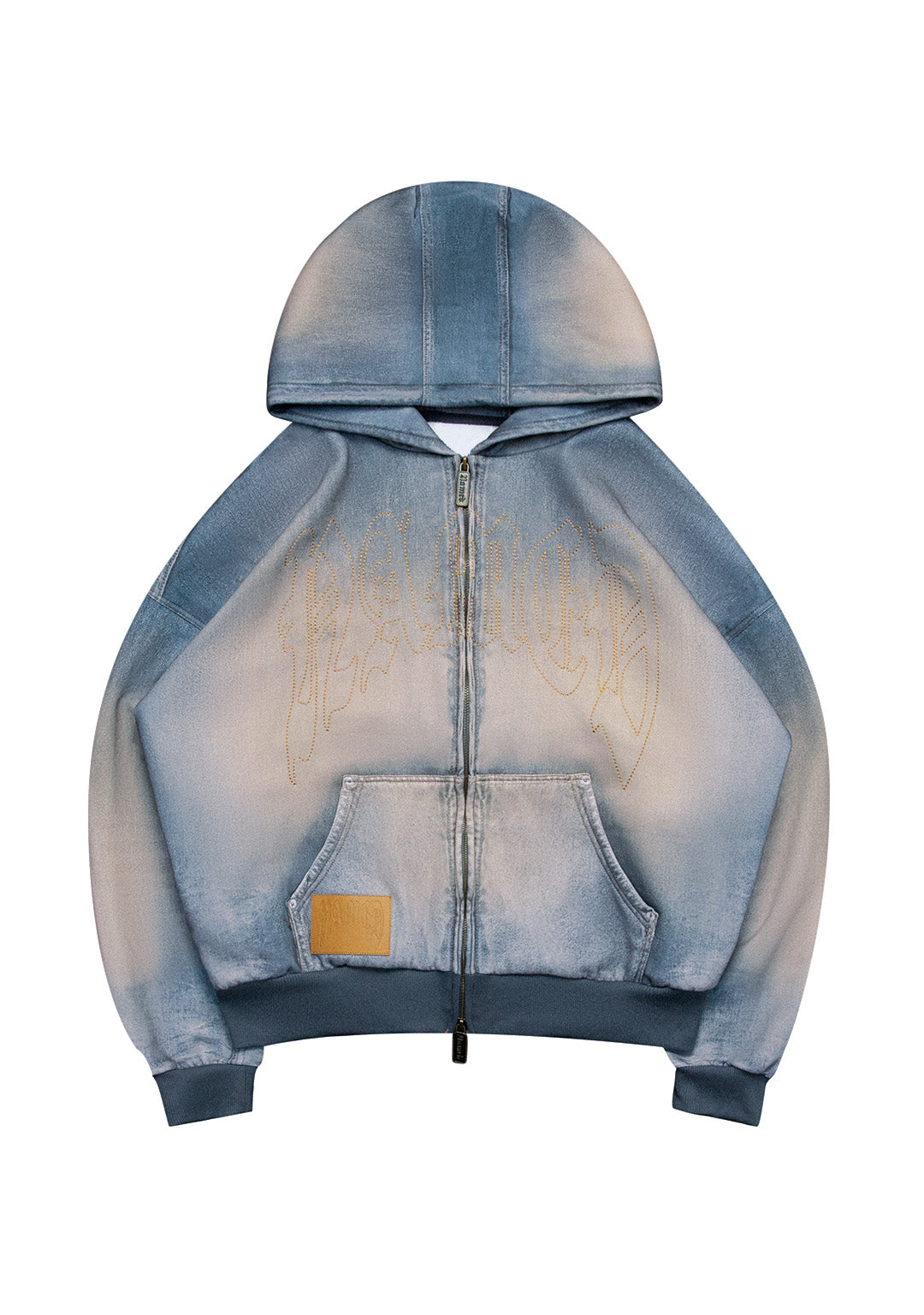 OFF GRID DENIM EFFECT ZIP HOODIE WASHED BLUE