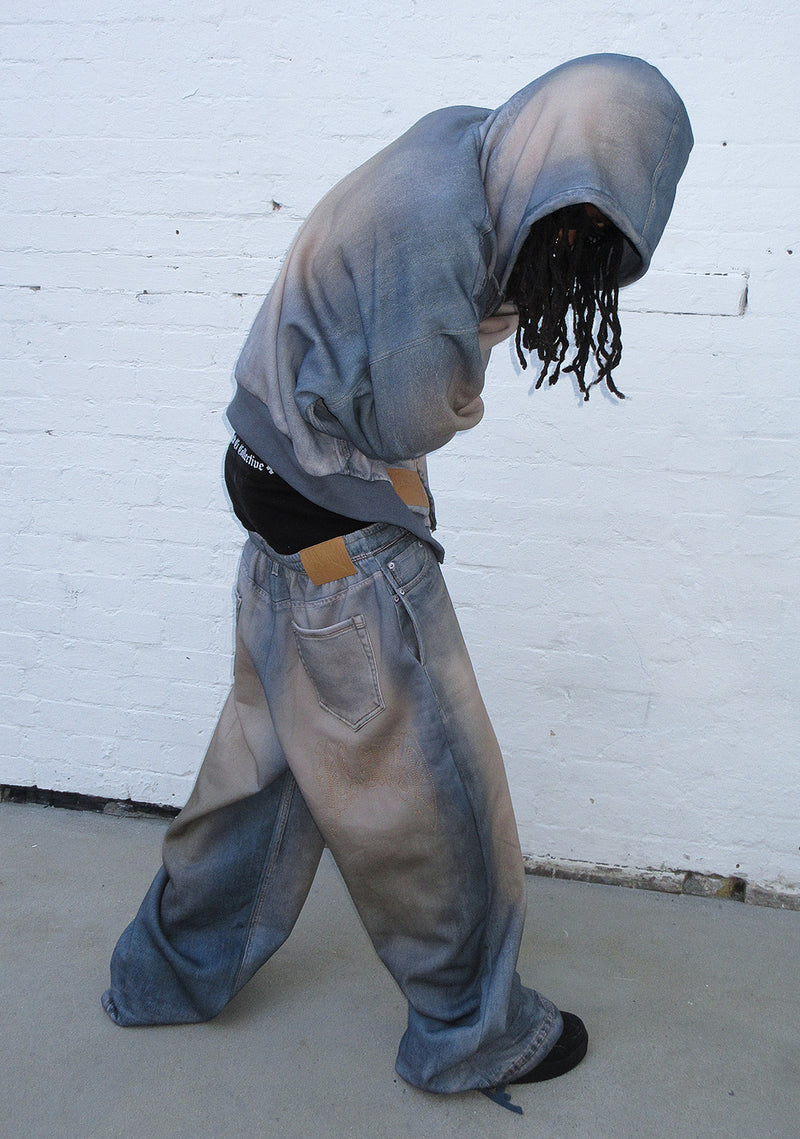 OFF GRID DENIM EFFECT ZIP HOODIE WASHED BLUE