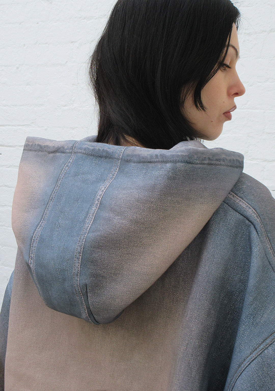 OFF GRID DENIM EFFECT ZIP HOODIE WASHED BLUE