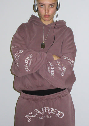 OLD ENGLISH PULLOVER HOODIE WASHED MAUVE