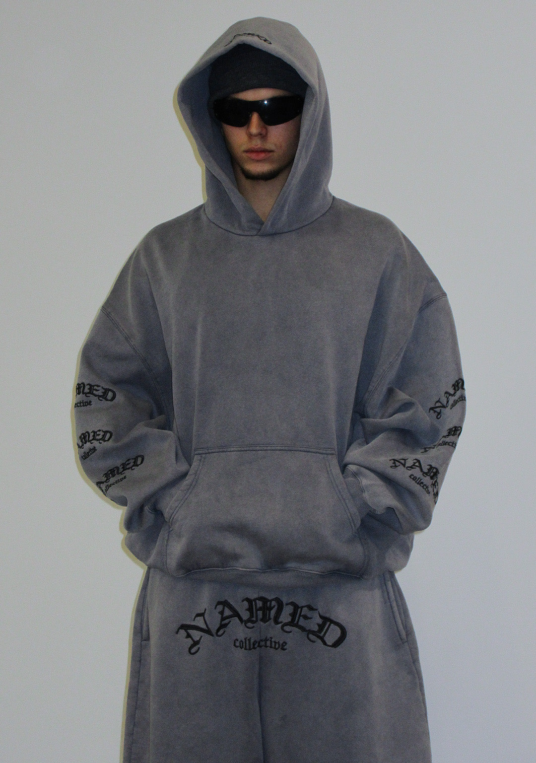 OLD ENGLISH PULLOVER HOODIE WASHED VINTAGE GREY