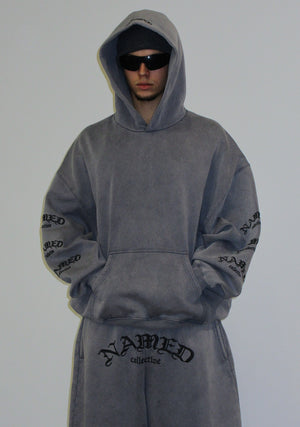 OLD ENGLISH PULLOVER HOODIE WASHED VINTAGE GREY
