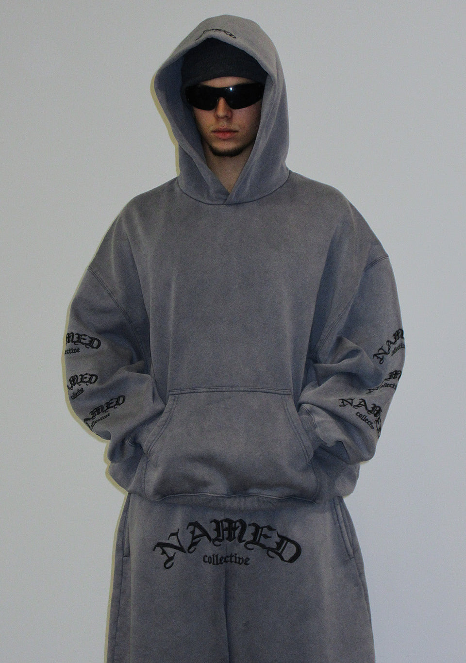 OLD ENGLISH PULLOVER HOODIE WASHED VINTAGE GREY