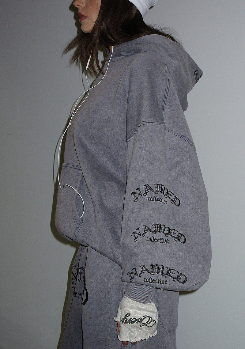 OLD ENGLISH PULLOVER HOODIE WASHED VINTAGE GREY