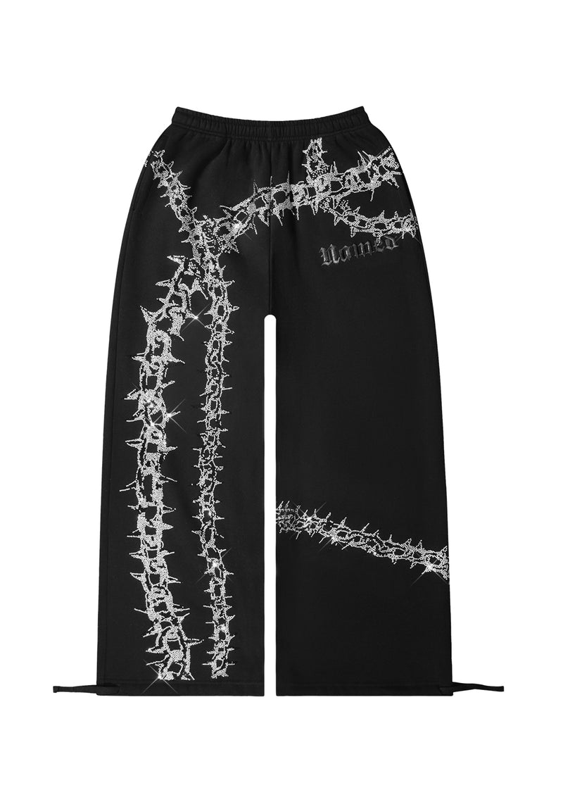 OMEN RHINESTONE OVERSIZED SWEATPANTS BLACK