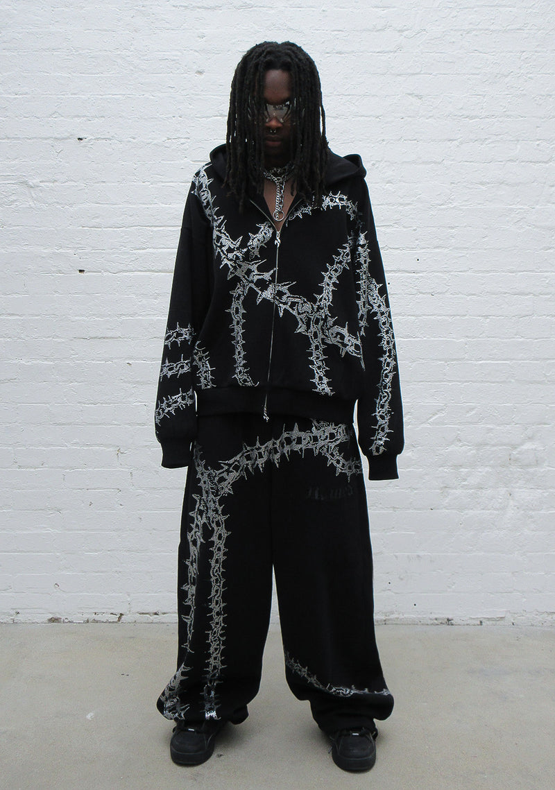 OMEN RHINESTONE OVERSIZED SWEATPANTS BLACK