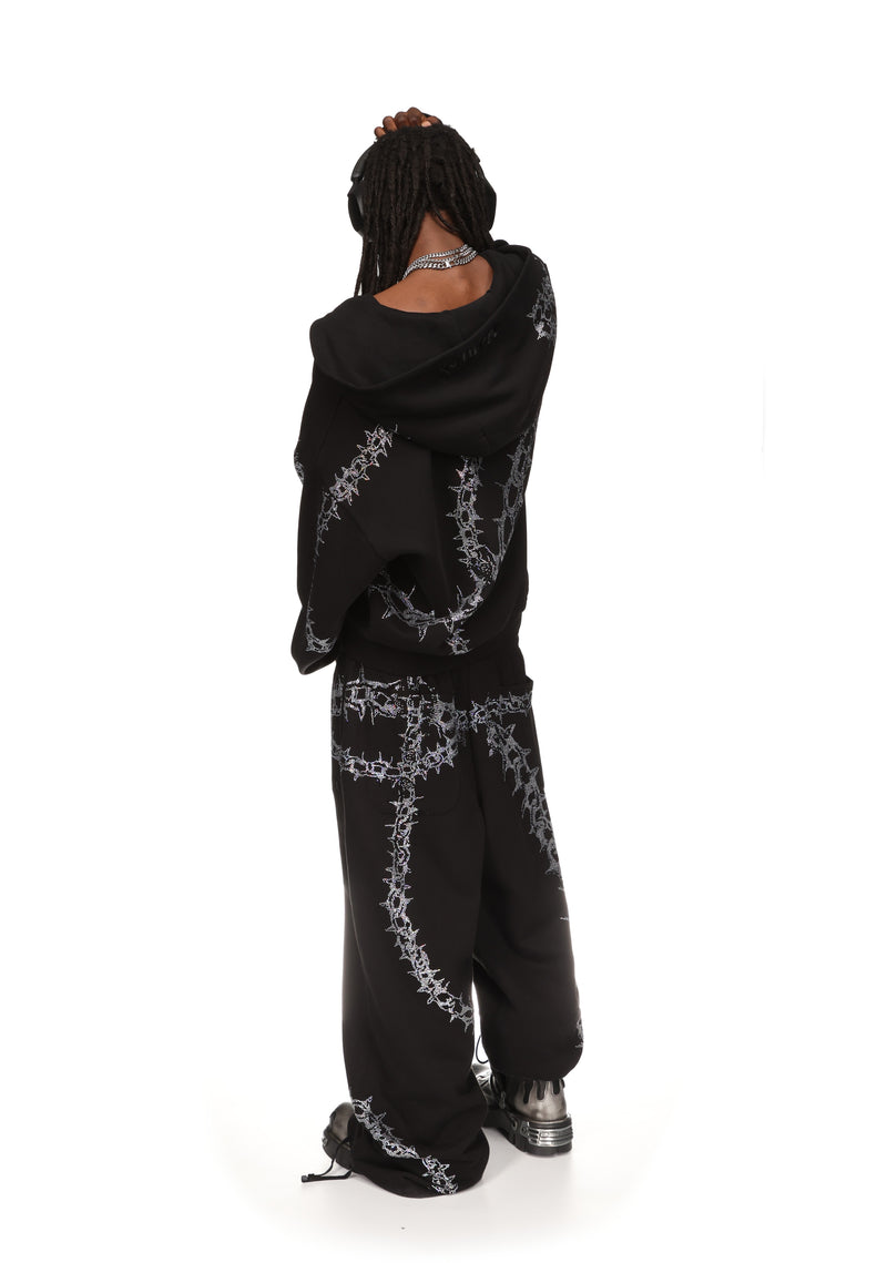 OMEN RHINESTONE OVERSIZED SWEATPANTS BLACK
