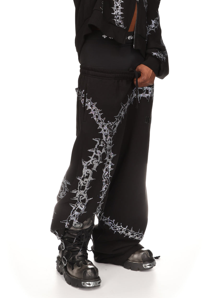 OMEN RHINESTONE OVERSIZED SWEATPANTS BLACK