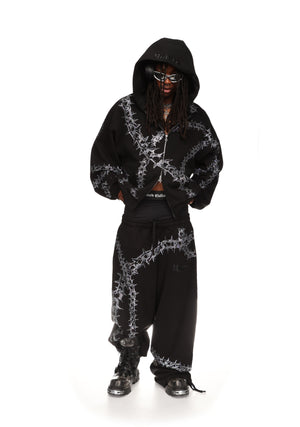 OMEN RHINESTONE ZIP HOODIE BLACK