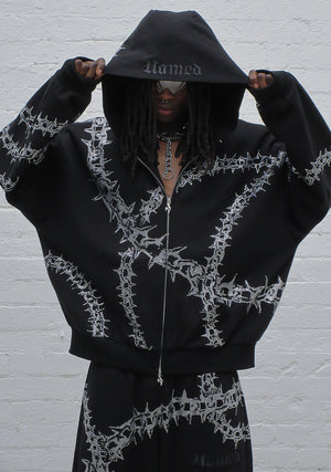 OMEN RHINESTONE ZIP HOODIE BLACK