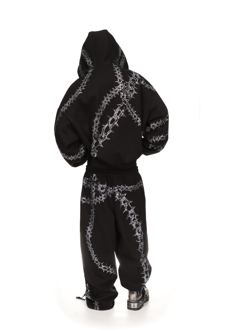 OMEN RHINESTONE ZIP HOODIE BLACK