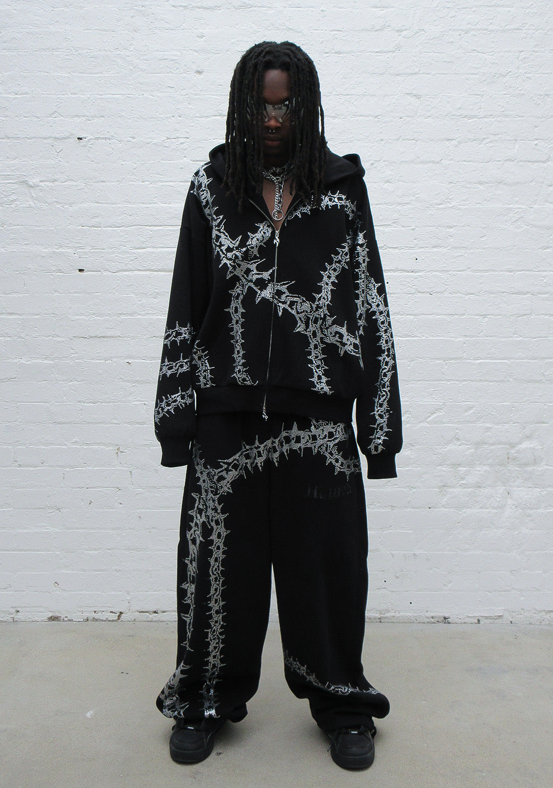 OMEN RHINESTONE ZIP HOODIE BLACK