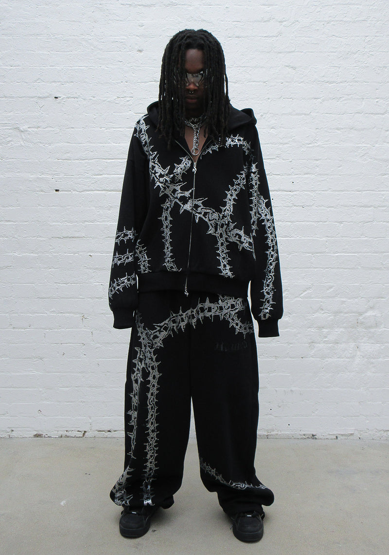 OMEN RHINESTONE ZIP HOODIE BLACK