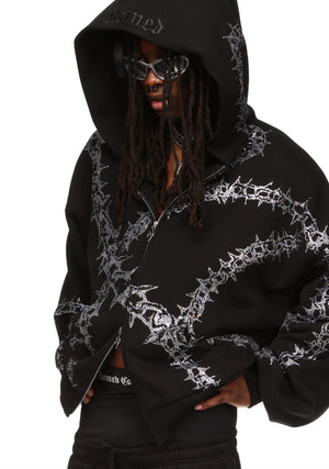 OMEN RHINESTONE ZIP HOODIE BLACK