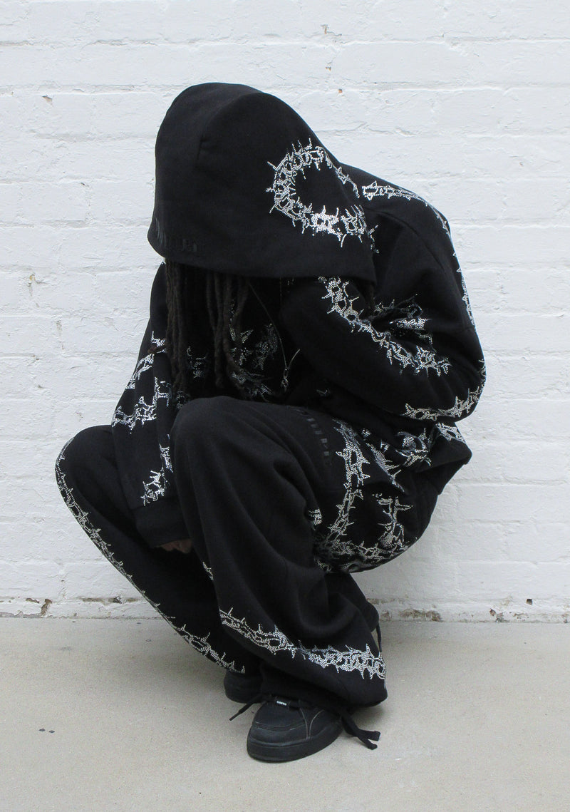 OMEN RHINESTONE ZIP HOODIE BLACK