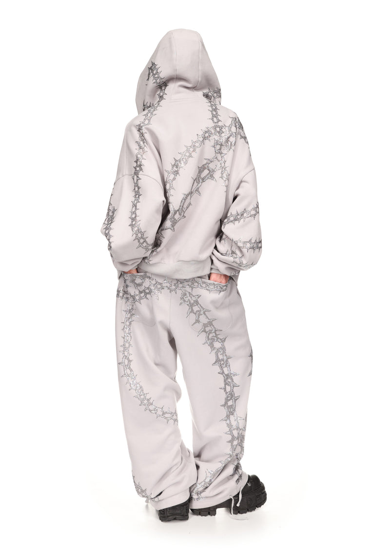 OMEN RHINESTONE ZIP HOODIE SMOKE GREY
