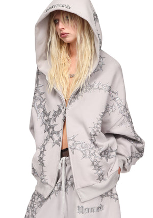 OMEN RHINESTONE ZIP HOODIE SMOKE GREY