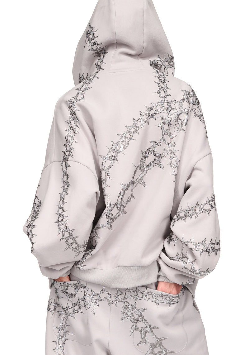 OMEN RHINESTONE ZIP HOODIE SMOKE GREY