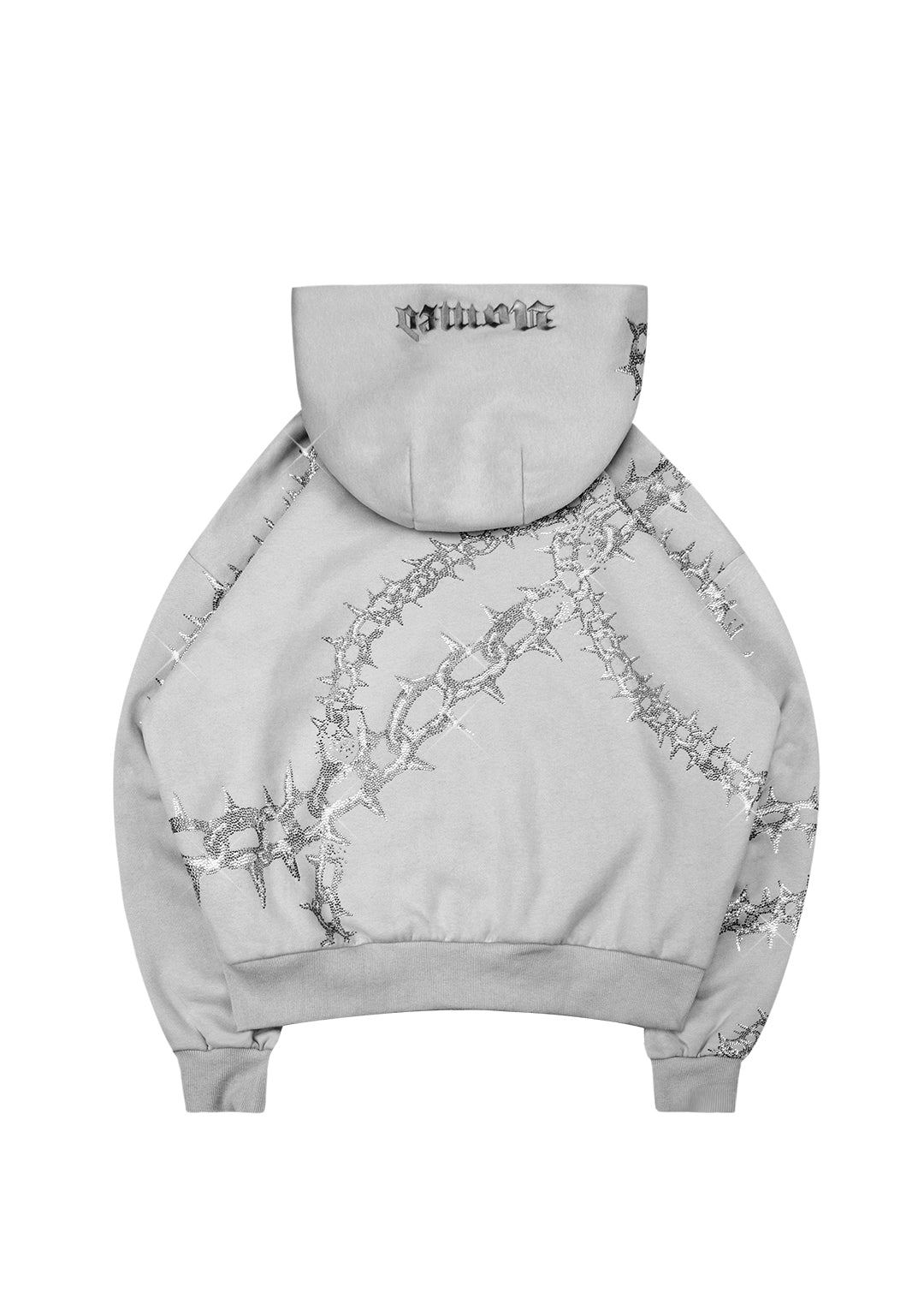 OMEN RHINESTONE ZIP HOODIE SMOKE GREY