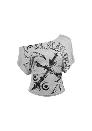 OUTLAW OFF THE SHOULDER TOP GREY MARL