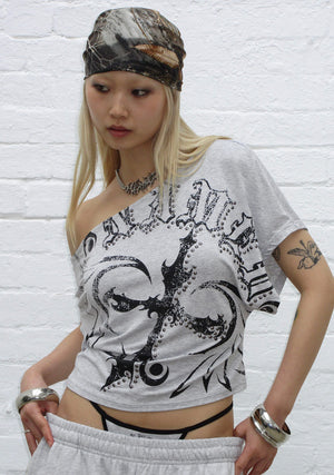 OUTLAW OFF THE SHOULDER TOP GREY MARL